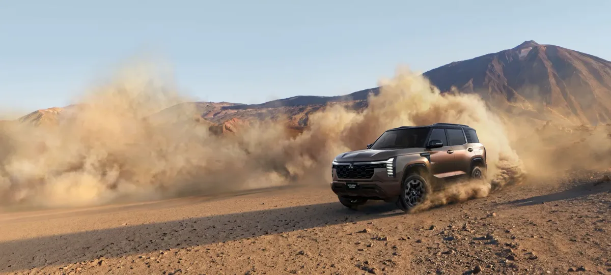 The all-new Mitsubishi Pajero photographed on a loose surface for its world premiere